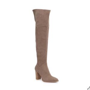 Crown Vintage Taupe Over-the-Knee Suede Block Heel Boots